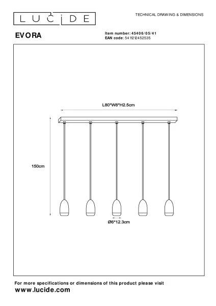 Lucide EVORA - Hanglamp - Ø 10 cm - 5xGU10 - Taupe - technisch